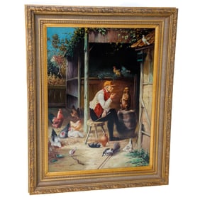 B. Cramer Barnyard Scene, Oil on Canvas