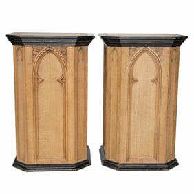 Late 19th C. English Oak and Ebony Gothic Style Pedestals/Plinths, Pair