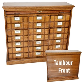 Antique American Oak Tambour Front Document File Cabinet