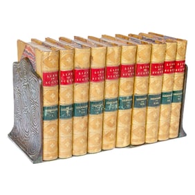 Tiffany Studios, New York, Bronze Bookends, Pair, Along With Memoirs of Sir Walter Scott