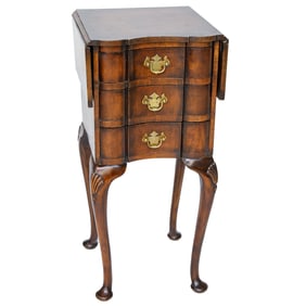 Late 19th C. English Walnut Queen Anne Style Drop Leaf Night Stand/Side Table