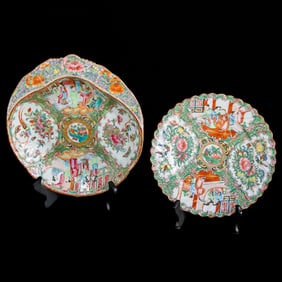 Late 19th C. Famille Rose Chinese Export Rose Medallion Plates, Two Total