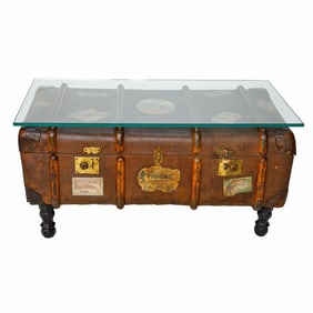 Vintage Brown Canvas Travel Trunk/Suitcase Converted into Coffee Table