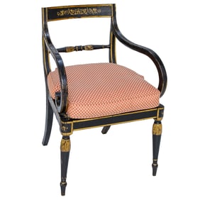 Late 18th/Early 19th C. English Regency Style Black Lacquered Arm Chair