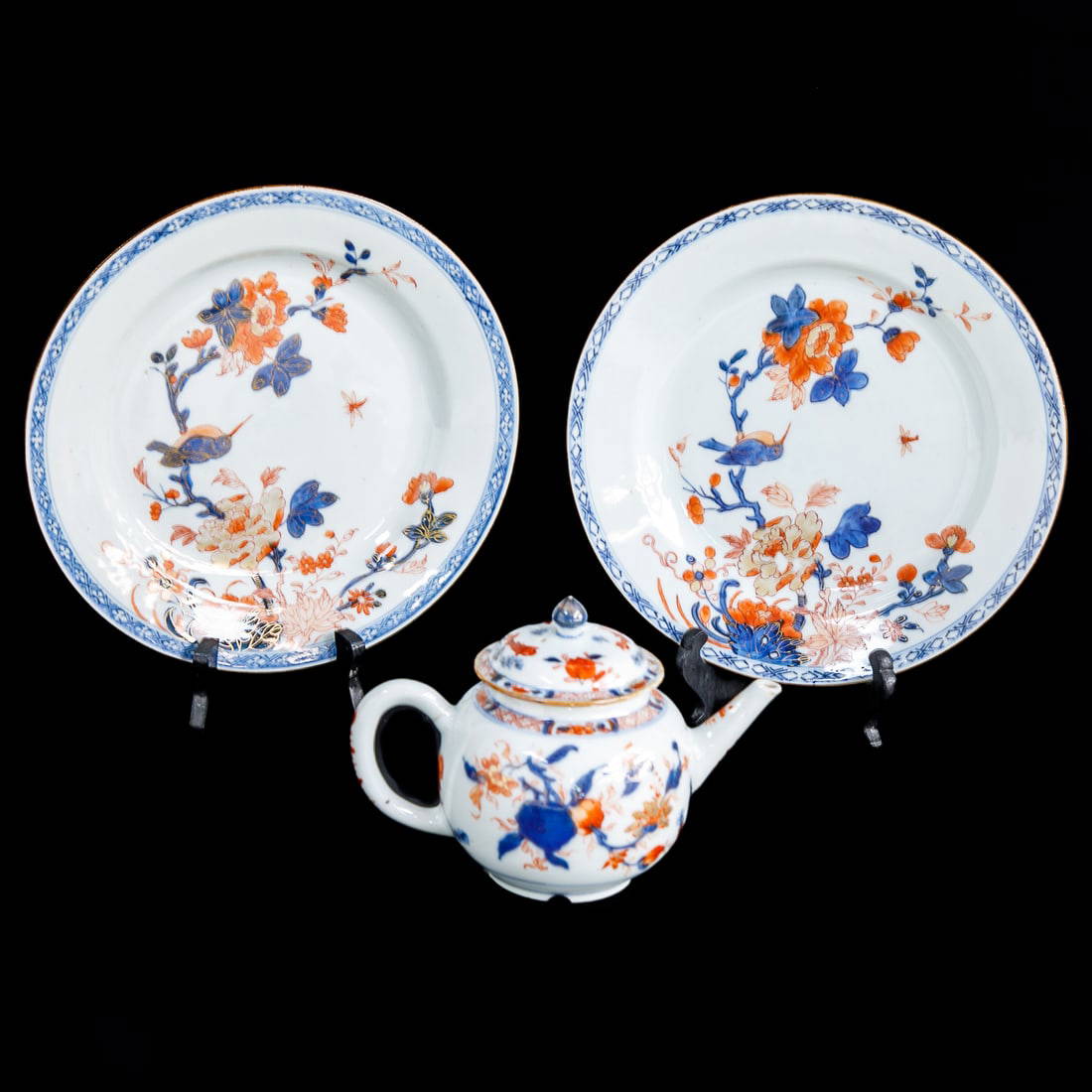 19th C. Chinese Export Porcelain Items, Three Total, Includes Two Plates and One Teapot