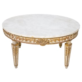 Vintage Carved Painted Italian Style Circular Cocktail Table
