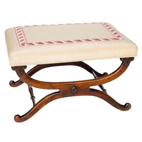 Late 19th C. Cuban Mahogany Italian Regency Style Bench