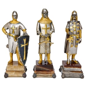 Vintage Giuseppe Vasari Silver and Gilt Bronze Knight Figures, Three Total