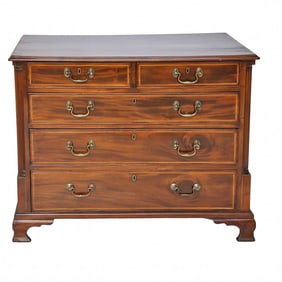Late 19th C. English Mahogany Chippendale Style Chest of Drawers