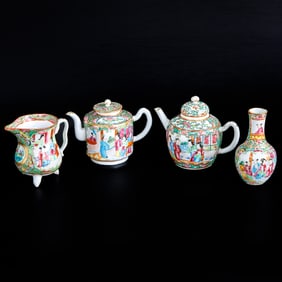 Group of Late 19th C. Chinese Export Rose Medallion Table Top Items, Four Total