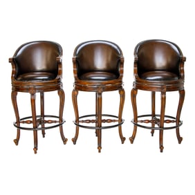 Group of Theodore Alexander Napoleon III Mahogany Bar Stools, Three Total
