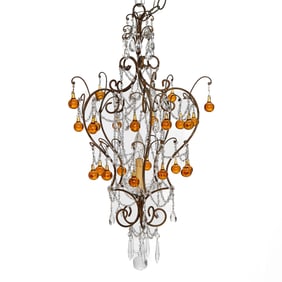 Petite French Regency Style Bronze and Crystal One Light Chandelier