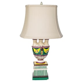 Vintage Hand Painted Italian Porcelain Faience Style Vase Converted into Table Lamp