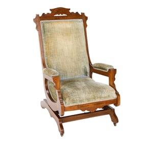 Late 19th C. American Cherry Victorian Style Spring Loaded Platform Rocking Chair
