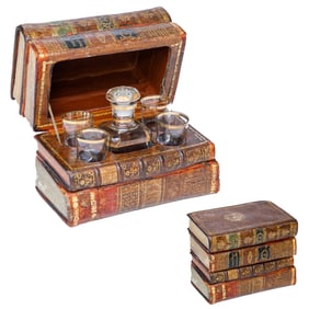 Vintage French Faux Leather Book Decanter Set