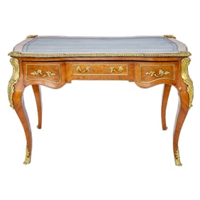 20th C. French Louis XV Style Kings Wood Bureau Plat