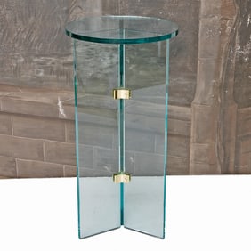 In Style of Leon Rosen Pace Collection, Brass and Glass Pedestal