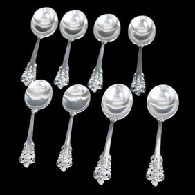 Group of Wallace Sterling Silver Cream Soup Spoons, Eight Total