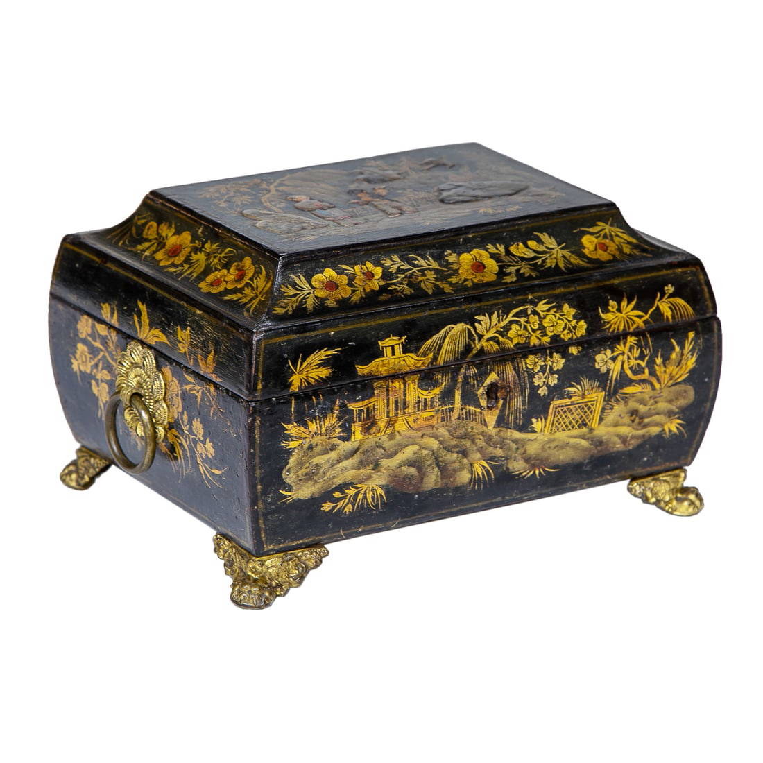 Late 19th C. Chinese Black Lacquered Tea Box