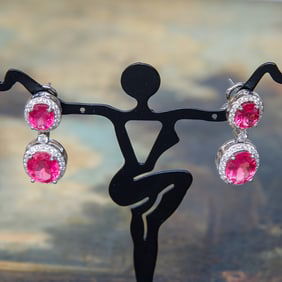 18K White Gold Rubilite and Diamond Earrings