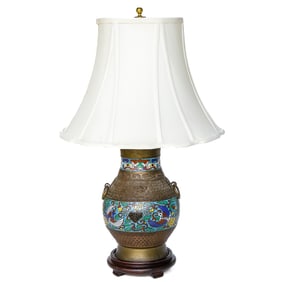 Antique Chinese Metal and Enamel Table Lamp