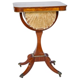 Late 19th C. English Walnut Regency Style Sewing Table