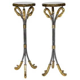 Vintage Maitland-Smith Swan Neck Plant Stands, Pair