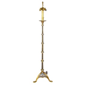 Late 19th C. French Style Gilt Bronze, Brass and Enamel Champleve Floor Lamp