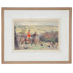 19th C. John Sanderson Wells Fox Hunt Scene, Watercolor on Paper