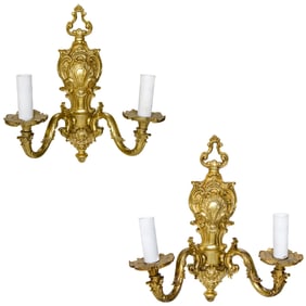 Vintage Louis XV Style Brass Wall Sconces, Pair