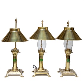 Vintage Brass Orient Express, Paris, Istanbul, Table Lamps, Three Total