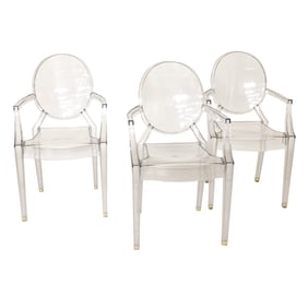 Philippe Starck for Kartell Louis Ghost Chairs, Three Arm Chairs Total