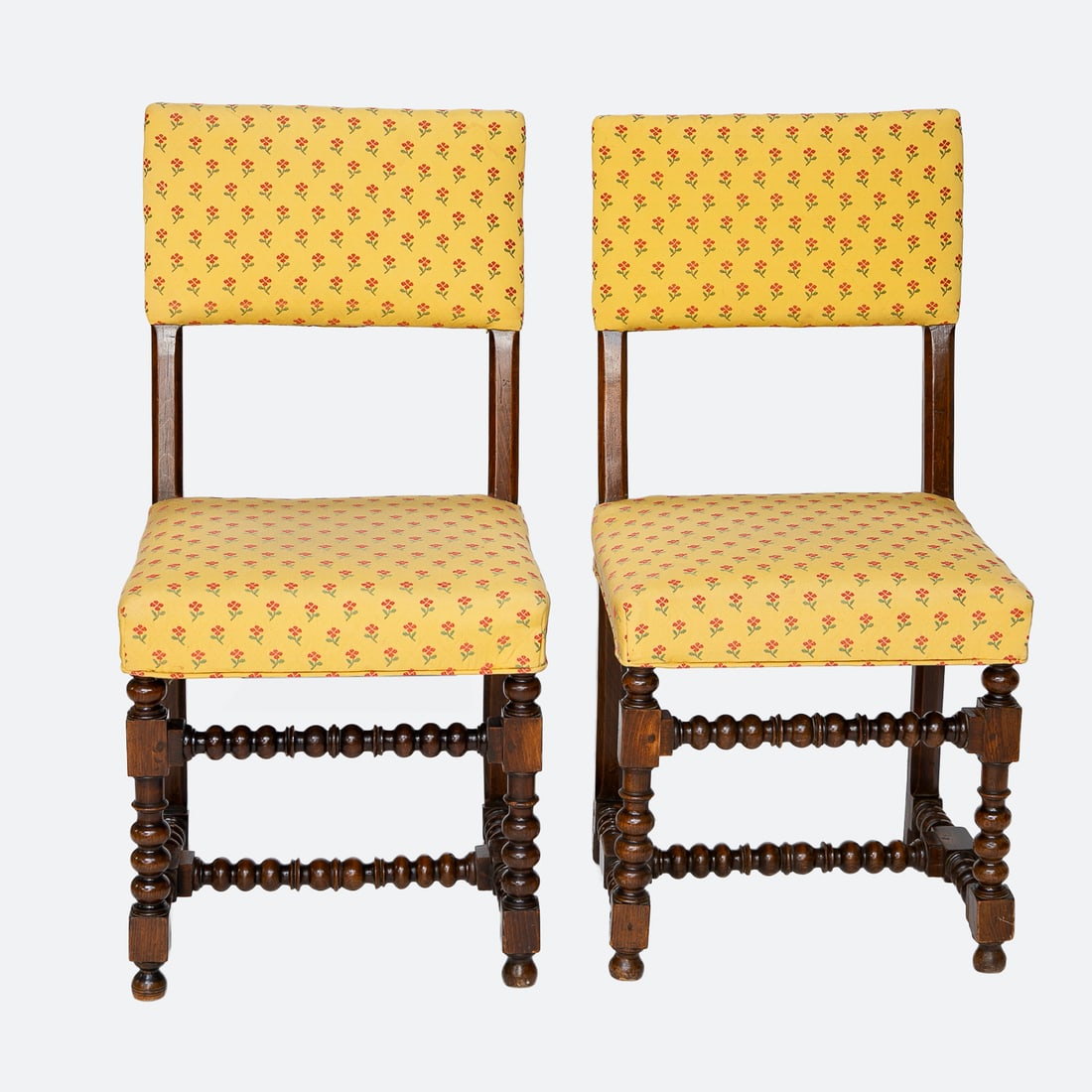 Antique French Style Beech Wood Bobbin Turned Side Chairs, Pair (1 of 6)