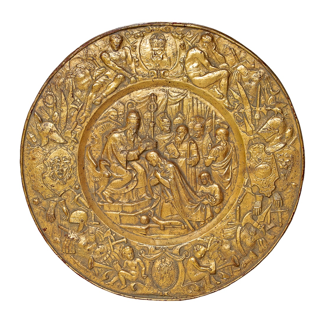 Vintage Terra Cotta Round Gilt Finish Plaque Depicting Roman Scenes (1 of 5)