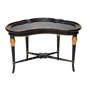 Vintage Maitland-Smith Black Lacquered Kidney Shape Coffee Table