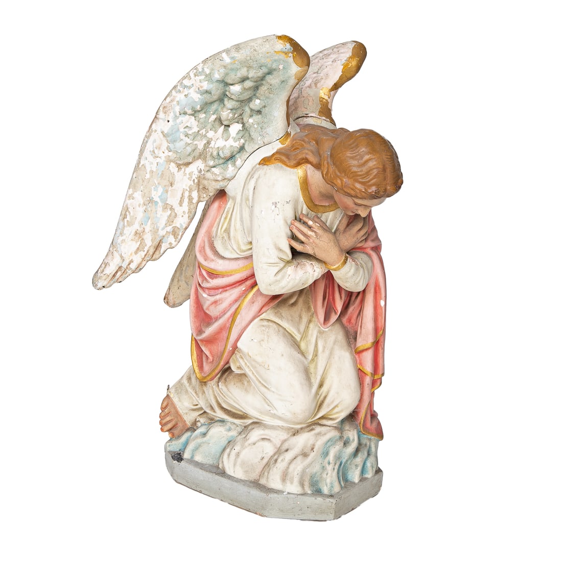 Vintage Painted Plaster Kneeling Angel (1 of 9)
