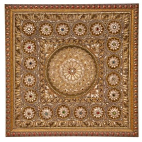 Vintage Indian Decorative Framed Fabric and Sequin Embroidered Wall Decoration