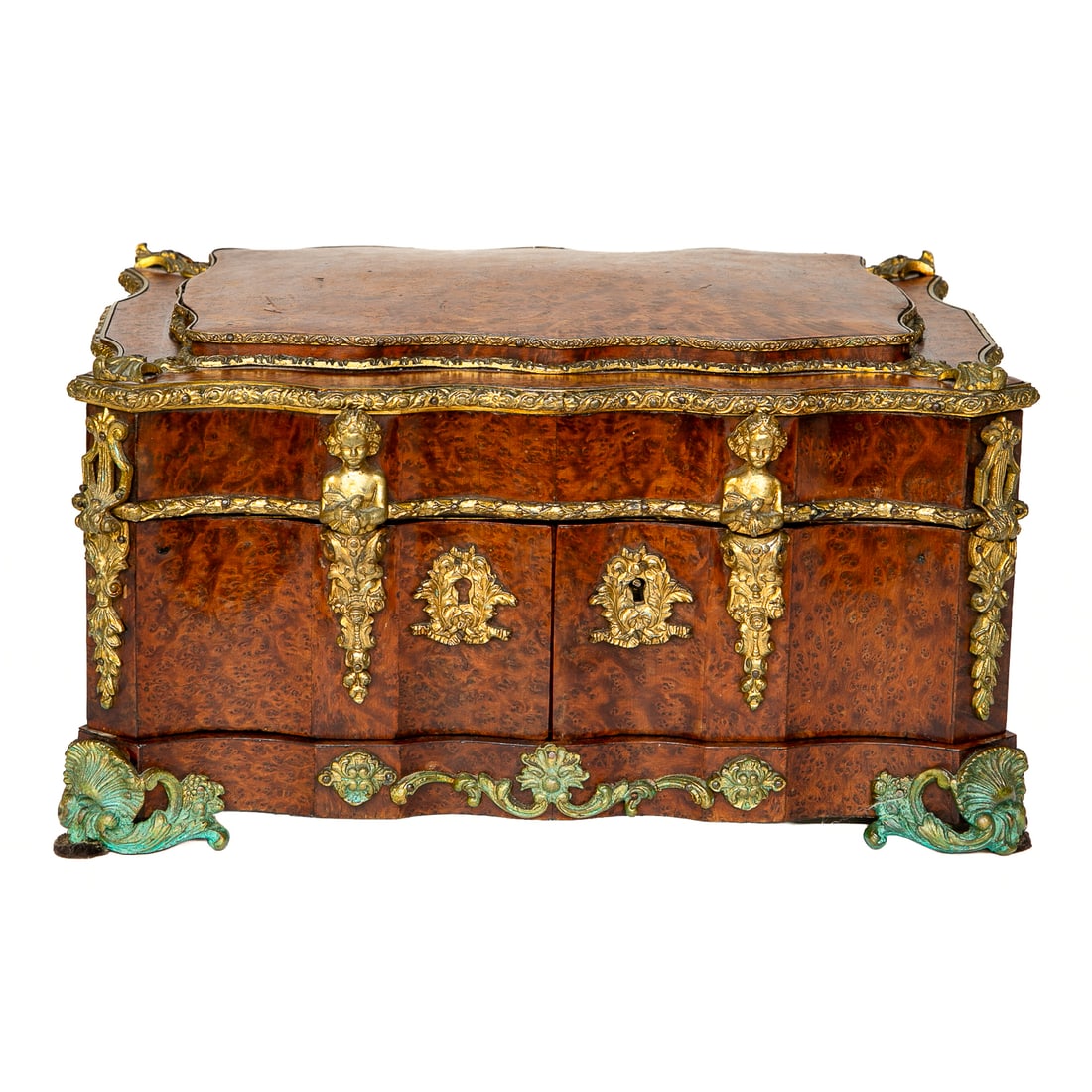 Late 19th/Early 20th C. French Burl Wood Louis XV Style Shaped Jewelry Casket (1 of 9)
