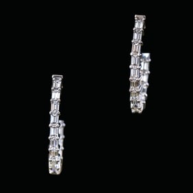18K White Gold Natural Diamond In and Out Hoop Earrings