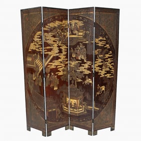 Vintage Chinese Coromandel Lacquered Four Panel Screen/Room Divider