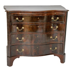 19th C. English Mahogany Serpentine Shape Chest of Drawers