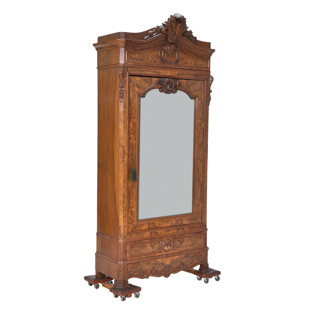 Late 19th C. French Walnut and Burl Walnut Napoleon III Style Mirror Door Armoire, - 2