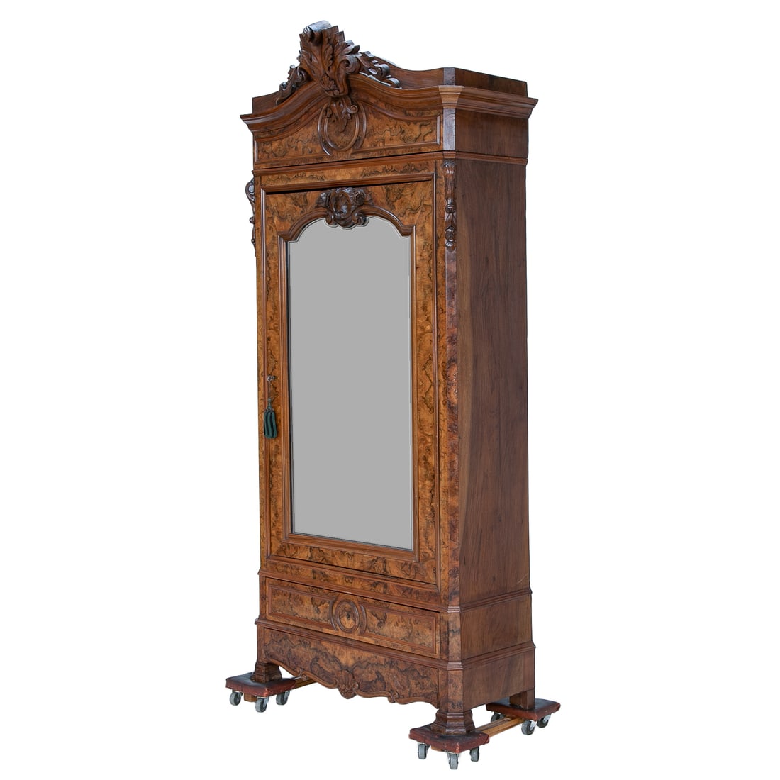 Late 19th C. French Walnut and Burl Walnut Napoleon III Style Mirror Door Armoire, - 6