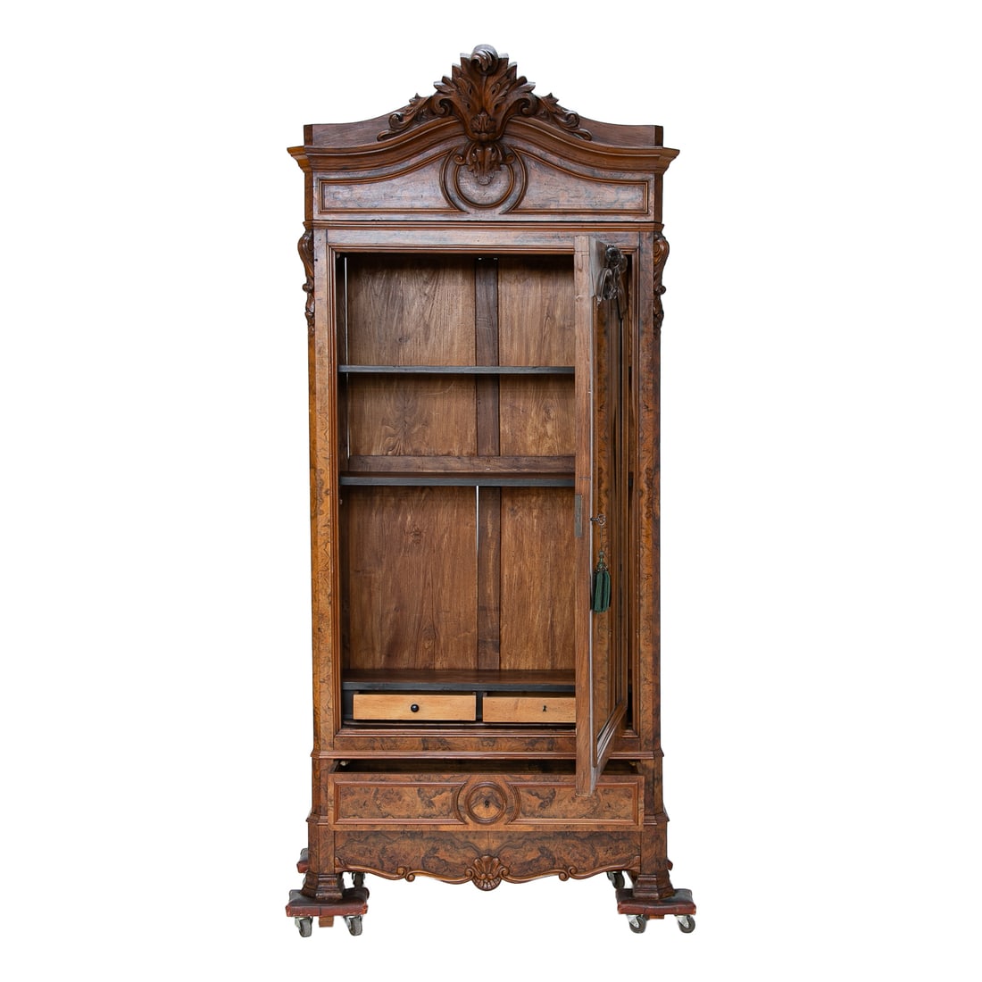Late 19th C. French Walnut and Burl Walnut Napoleon III Style Mirror Door Armoire, - 7