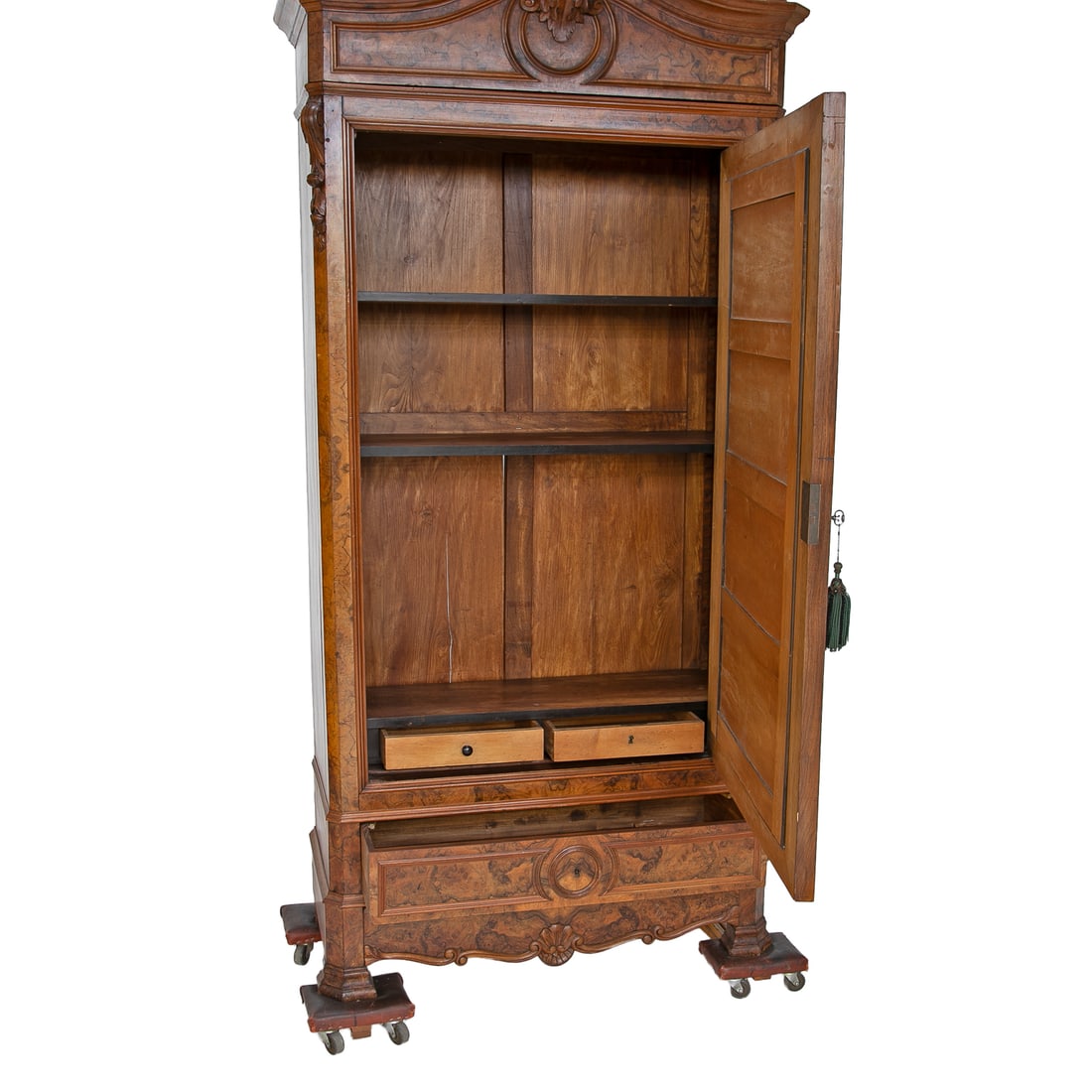 Late 19th C. French Walnut and Burl Walnut Napoleon III Style Mirror Door Armoire, - 8