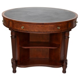 Vintage Henredon Inlaid Leather Top Mahogany Center/Drum Table