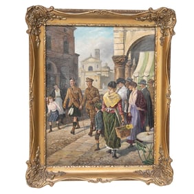 Antique Street Scene, Oil on Canvas