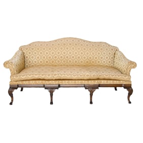 Vintage Walnut English Style Shaped Back Sofa