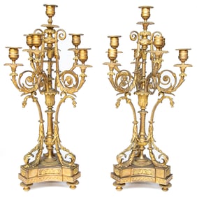 French Napoleon III Style Gilt Bronze Seven Light Candelabras, Pair