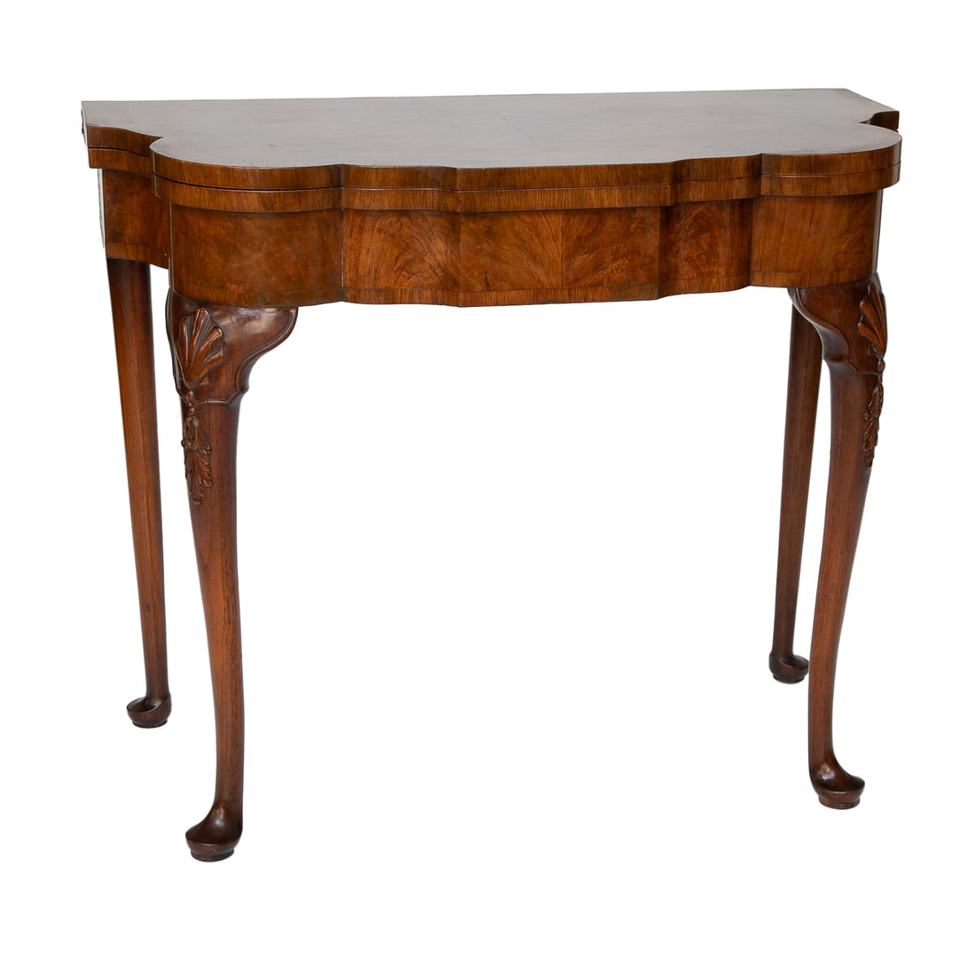19th C. Walnut and Burl Walnut Lift Top Game Table: 19th C. Walnut and Burl Walnut Lift Top Game Table, Having Shaped Burl Walnut Top Featuring Walnut Cross Banding, Playing Surface Has Burl Walnut and Walnut Cross Banded Edges, Shaped Apron, Two
